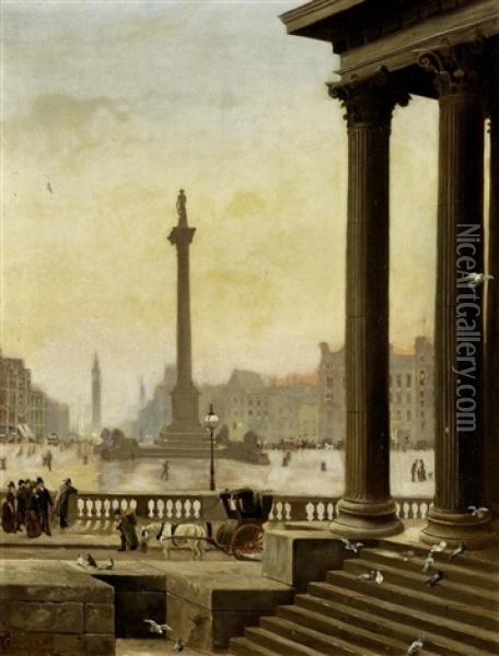 Abendstimmung Uber Dem Geschaftigen Trafalgar Square, London Oil Painting - Charles L. Pott