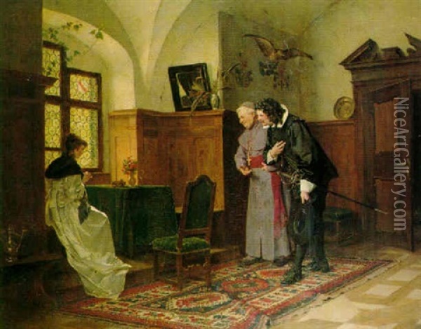 A New Suitor Oil Painting - Ernst Meisel