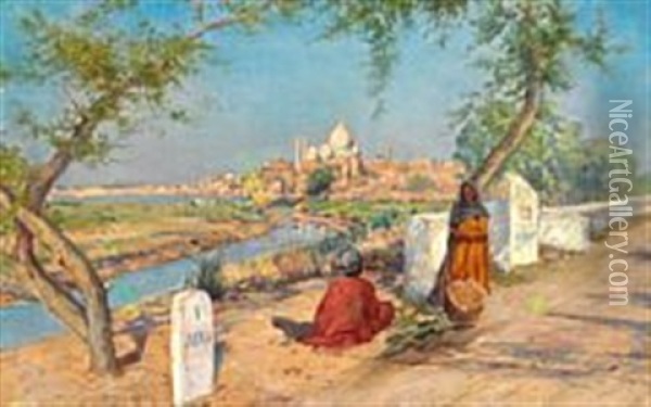 From Agra With A View Of Taj Mahal Oil Painting - Holger Hvitfeldt Jerichau