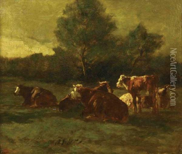 Cows In A Landscape Oil Painting - Constant Troyon