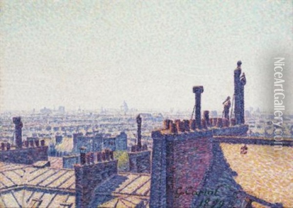 Le Lever De Soleil Sur Les Toits De Paris Oil Painting - Gustave Camille Gaston Cariot