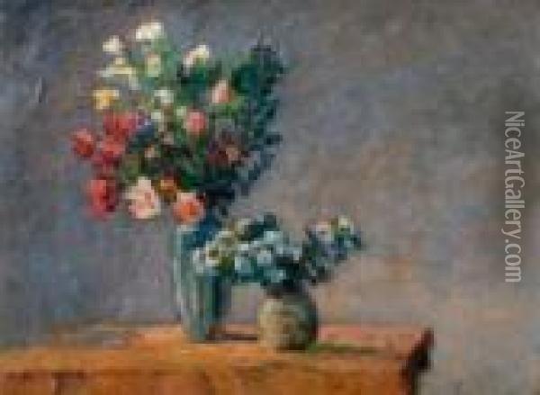 Bouquets De Fleurs Sur Un Entablement Oil Painting - Louis Alphonse Abel Lauvray