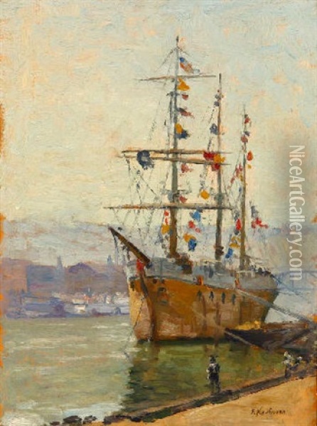 English Prison Ship On Ullagehaua (?) River, Pittsburgh, Pa Oil Painting - Ferdinand Kaufmann