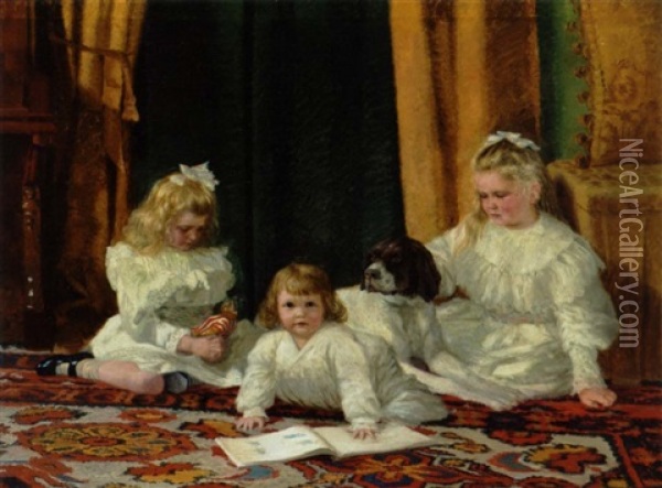 Sostrene Kirsten, Mette Og Karen. Dotre Af Ritmester Og Forretningsmand Gustav Adolph Frederik Clauson-kaas Oil Painting - Carl Christian Ferdinand Wentorf