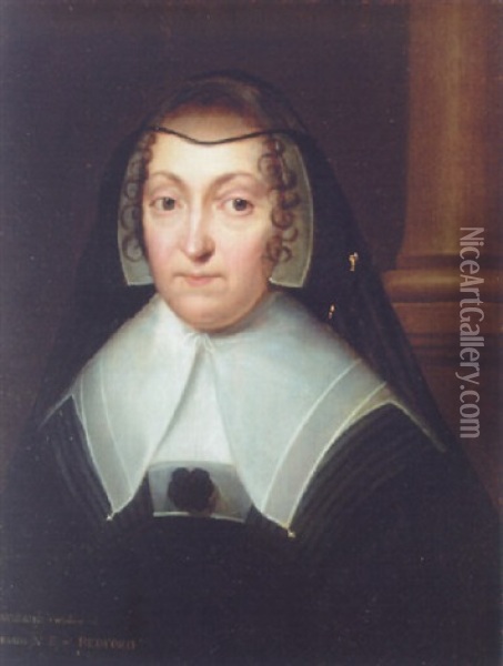 Portrait Of Catherine Bridges, Countess Of Bedford, In Widow's Weeds Oil Painting - Remi van Leemput