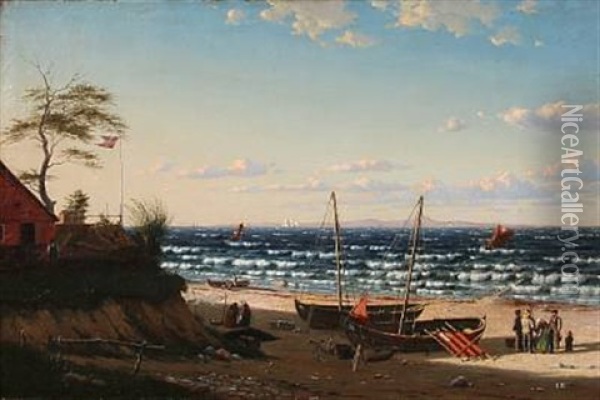 Scene From The Danish Coast At Northern Zealand With A View To Kullen In Sweden Oil Painting - Christian Frederic Eckardt