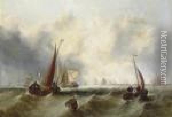 Kraggs (danish Warships) Before Antwerp Harbour Oil Painting - Francois Etienne Musin