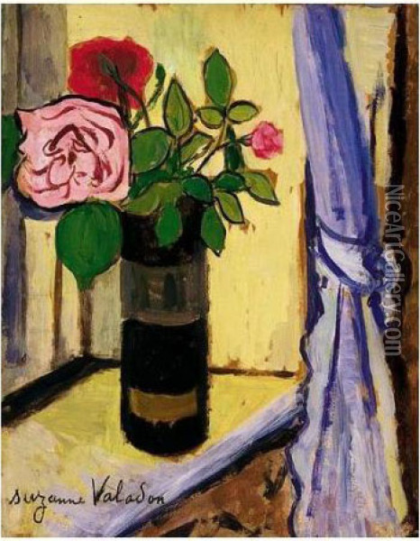 Bouquet De Roses Dans Un Obus Oil Painting - Suzanne Valadon