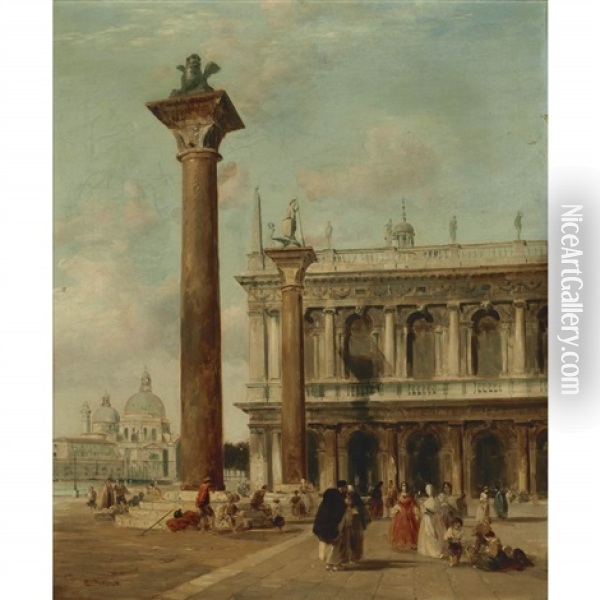 Figures On The Piazzetta, Venice Oil Painting - Edward Pritchett