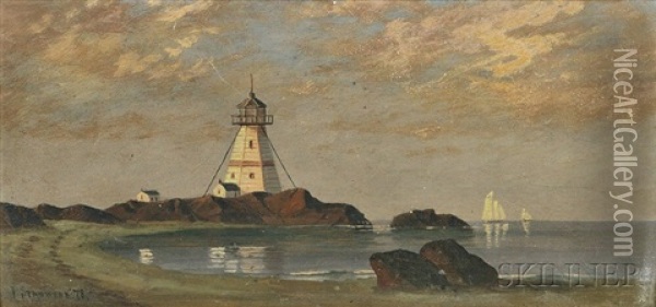 Beach And Lighthouse Oil Painting - Franklin Stanwood