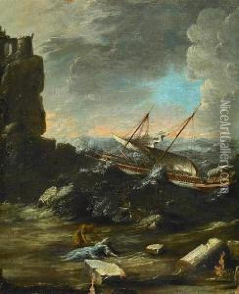 A Shipwreck On A Rocky Coast Oil Painting - Antonia Tempesta