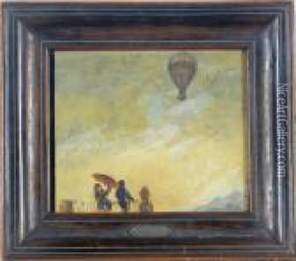 Figures On A Balcony Watching A Hot Air Balloon Oil Painting - Francisco De Goya y Lucientes