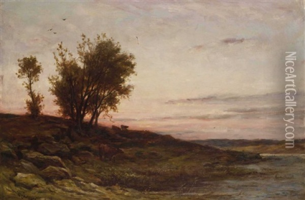 Landschaft Mit Kuhen Im Abendrot Oil Painting - Hector Chalmers