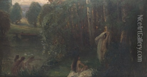 Bathing Nymphs Oil Painting - Carl Wahler