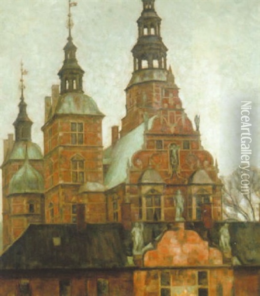 Rosenborg Slot Set Over Portbygningen Oil Painting - Svend Hammershoi