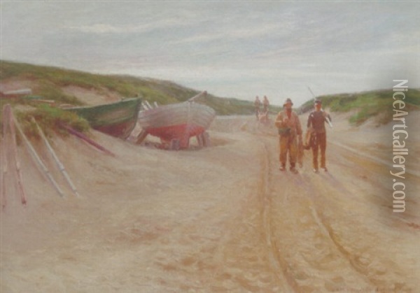 Pa Vej Hjem Fra Stranden Med Dagens Fangst Oil Painting - Niels Frederik Schiottz-Jensen