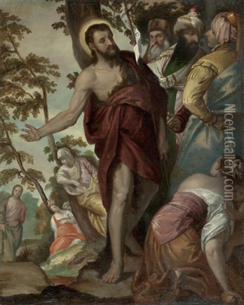 Die Predigt Johannes Des Taufers (after Paolo Veronese) Oil Painting - Karl von Blaas