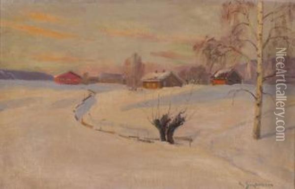 Vinterlandskap Oil Painting - Andreas Singdahlsen