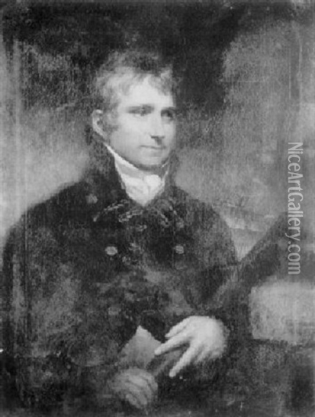Portrait Of Captain Edward Chapman Bradford, Holding A Telescope Oil Painting - Sir William Beechey