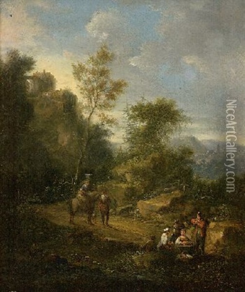 Landschaft Mit Rastenden Wanderern Oil Painting - Johann Georg Von Bemmel