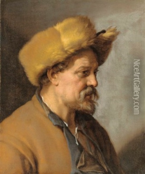 A Man In A Fur Hat Oil Painting - Abraham Bloemaert