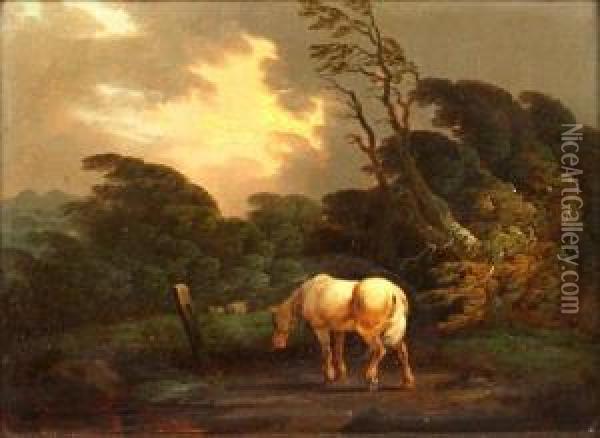 Travellers Resting With Sheep And A Grey In A Rural Landscape; And Companion Oil Painting - J. Schelfhout