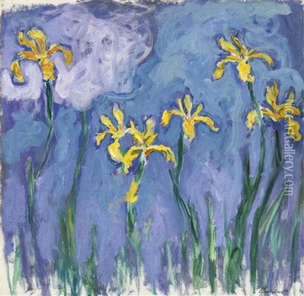 Iris Jaunes Au Nuage Rose Oil Painting - Claude Monet