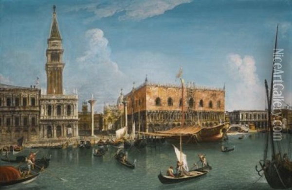 Venice, A View Of The Molo From The Bacino With The Zecca, The Libreria, The Piazzetta With The Campanile, The Palazzo Ducale, The Bridge Of Sighs And The Prigoni Oil Painting - Michele Marieschi