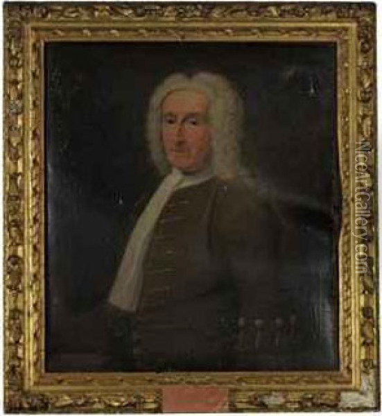 Portrait Of A Gentleman, Half-length, In A Brown Coat And Whitestock Oil Painting - Arthur Pond