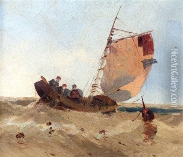 A Chinese Junk At Sea Oil Painting - George Chinnery