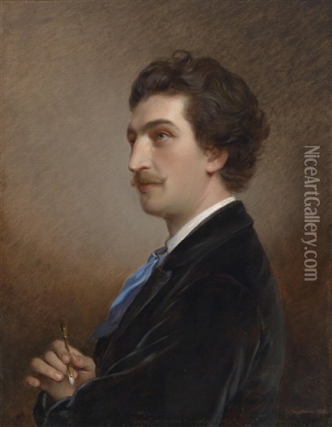 Bildnis Des Malerkollegen Anton Ebert (mies, Bohmen 1845-1896 Wien) Oil Painting - Josef Neugebauer