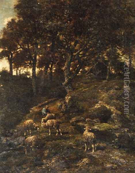 Shepherd and his Flock Oil Painting - Charles Emile Jacque