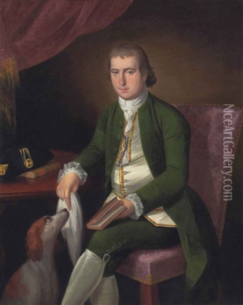 Portrait Of A Gentleman, Traditionally Identified As Christopher Inman, Three-quarter-length, In A White Waistcoat And Green Coat Oil Painting - Ralph Earl