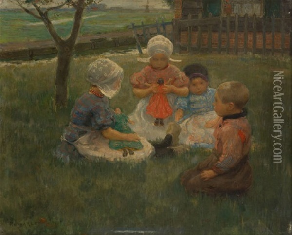 Enfants Jouant Dans Le Pre Oil Painting - Frantz Charlet