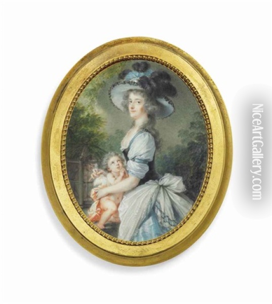 Princess Lucja Franciszka Lubomirska, Later Countess Tyszkiewicz (1770-1811), In Blue Dress With Black Bodice Oil Painting - Friedrich Heinrich Fueger