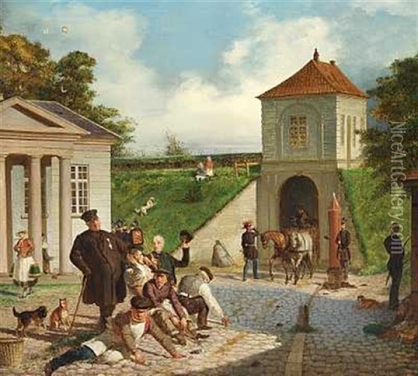 Kobenhavnsk Genrescene (kastellet?) Oil Painting - Sophus Schack