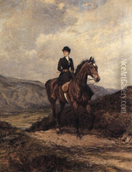 Lady Ferguson Of Kilkerra, Ayrshire, On Horseback Oil Painting - Heywood Hardy