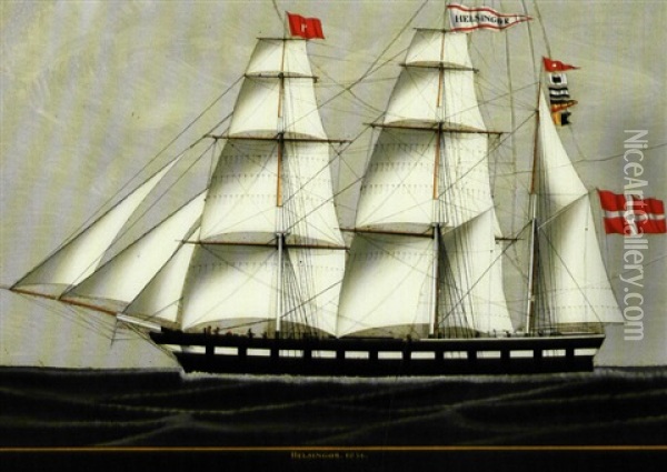 Skibsportraet Af -barken Helsingor- Oil Painting - Carolus Ludovicus Weyts