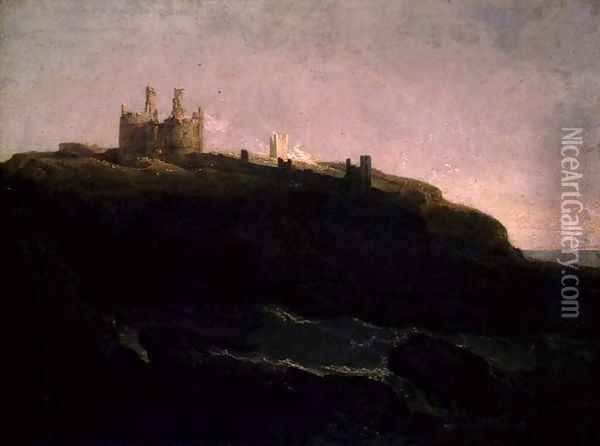 Dunstanborough Castle, Sunrise after a Squally Night, 1798 Oil Painting - Joseph Mallord William Turner