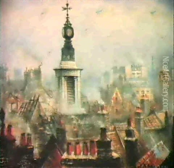 London In The Blitz Oil Painting - Christopher Richard Wynne Nevinson