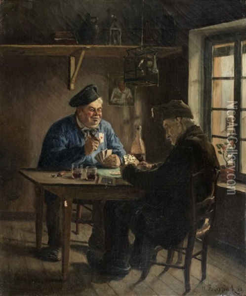 Les Joueurs De Carte Oil Painting - Henri Brispot