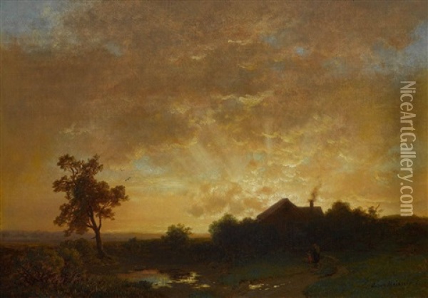 Bauerliches Idyll Im Abendlicht Oil Painting - Ludwig Meixner