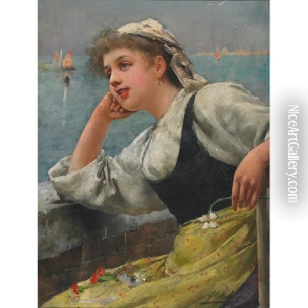 Waiting For Boats Oil Painting - Leo A. Malempre