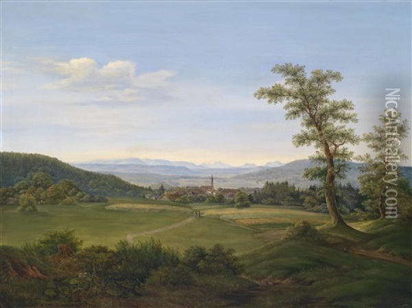 Blick Von Mattighofen Gegen Das Salzkammergut Mit Traunstein Oil Painting - Adolf Obermuellner