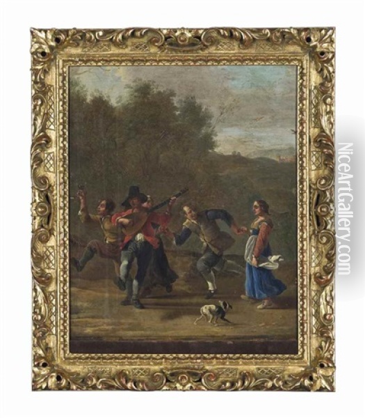 Figures Music Making And Drinking In A Landscape Oil Painting - Johannes Lingelbach