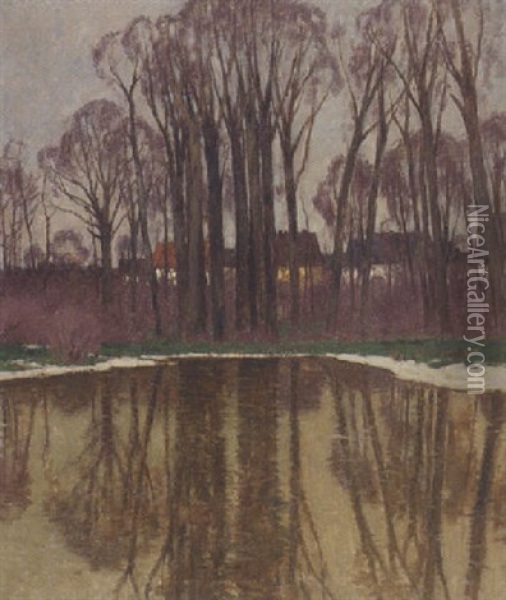 Stiller Teich Im Vorfruhling Oil Painting - Carl Kuestner