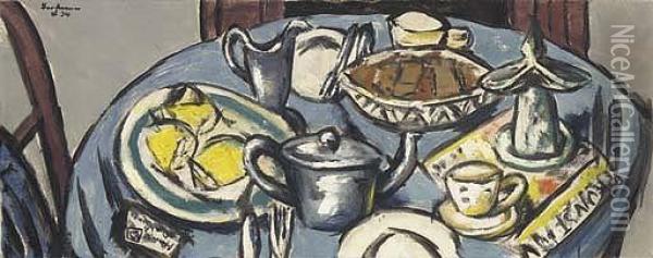 Fruhstuckstisch (blau) Oil Painting - Max Beckmann