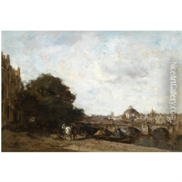 A View Of A Town Oil Painting - Jacob Henricus Maris