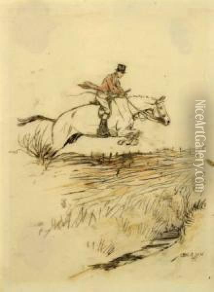 Huntsman Clearing The Ditch Oil Painting - Cecil Charles Aldin