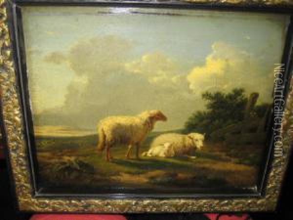 Landscape With Three Sheep Oil Painting - Eugene Verboeckhoven